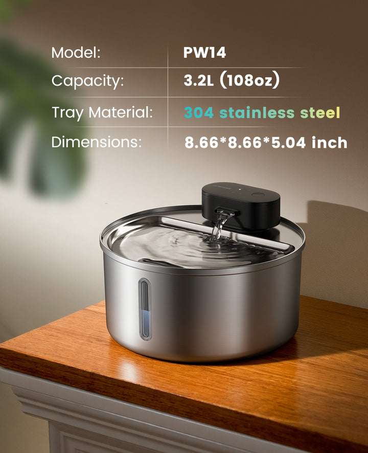 oneisall Cat Water Fountain Wireless: Stainless Steel 3.2L/108oz Cordless Pet Water Fountain, Ultra Quiet SilentFlow™ Pump, Battery Operated Automatic Water Dispenser for Cats Indoor, Motion Sensor