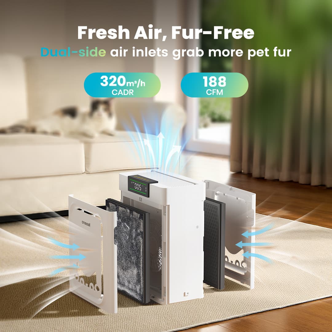Oneisall Air Purifier for Homes with Pets, Double-Sided Inlet