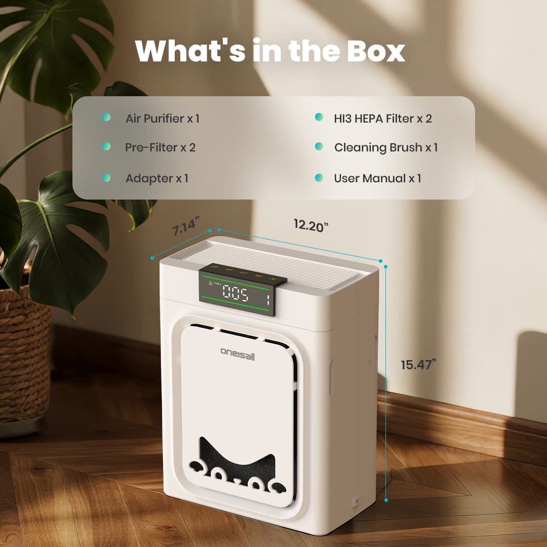 Oneisall Air Purifier for Homes with Pets, Double-Sided Inlet